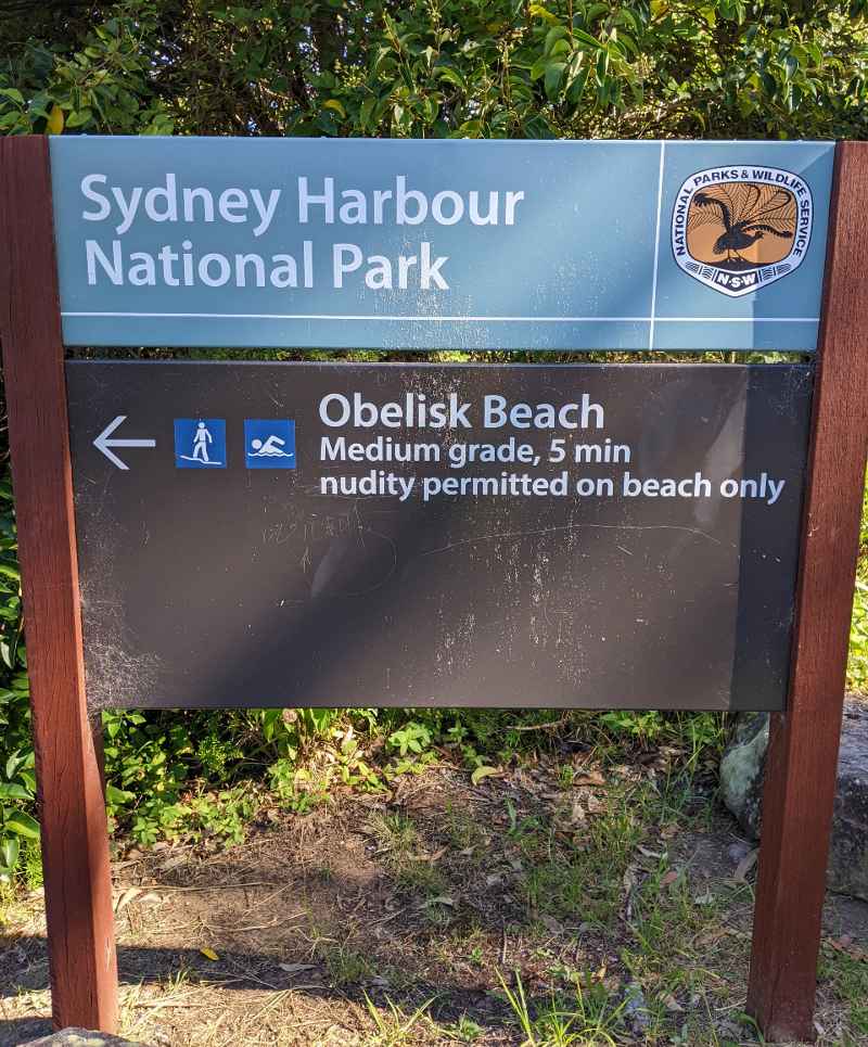 Nude Beaches - Obelisk Beach sign Sydney CREDIT Minka Guides